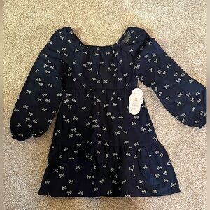 Girls Navy Blue Bow Dress